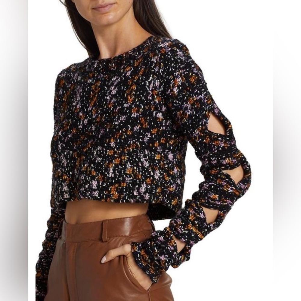 NWT $352 Sea NY Cut Out Crop Ceres Pink Black Crochet Sweater Merino Wool Size S